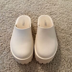 Platform Clog Mules in Off-White